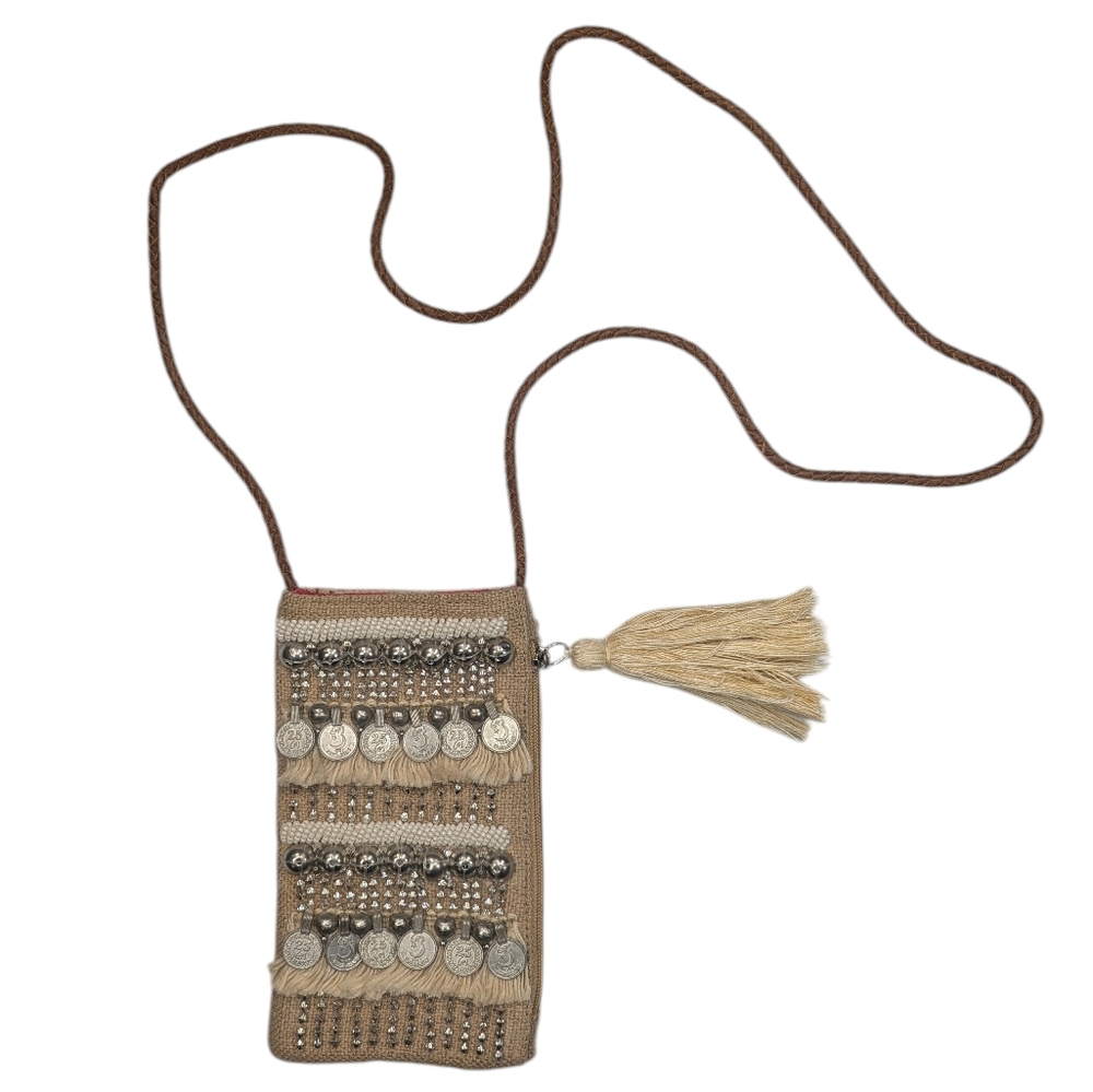 Steven By Steve Madden small boho crossbody or clutch W coins & fringe.